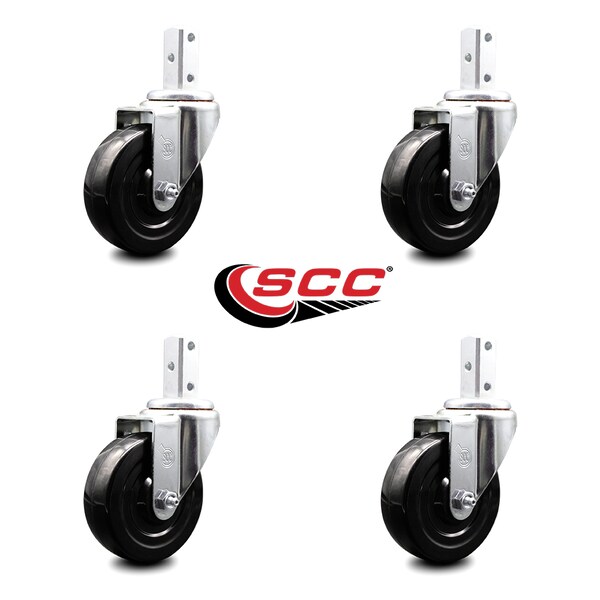 4 Inch Hard Rubber Wheel Swivel 3/4 Inch Square Stem Caster Set